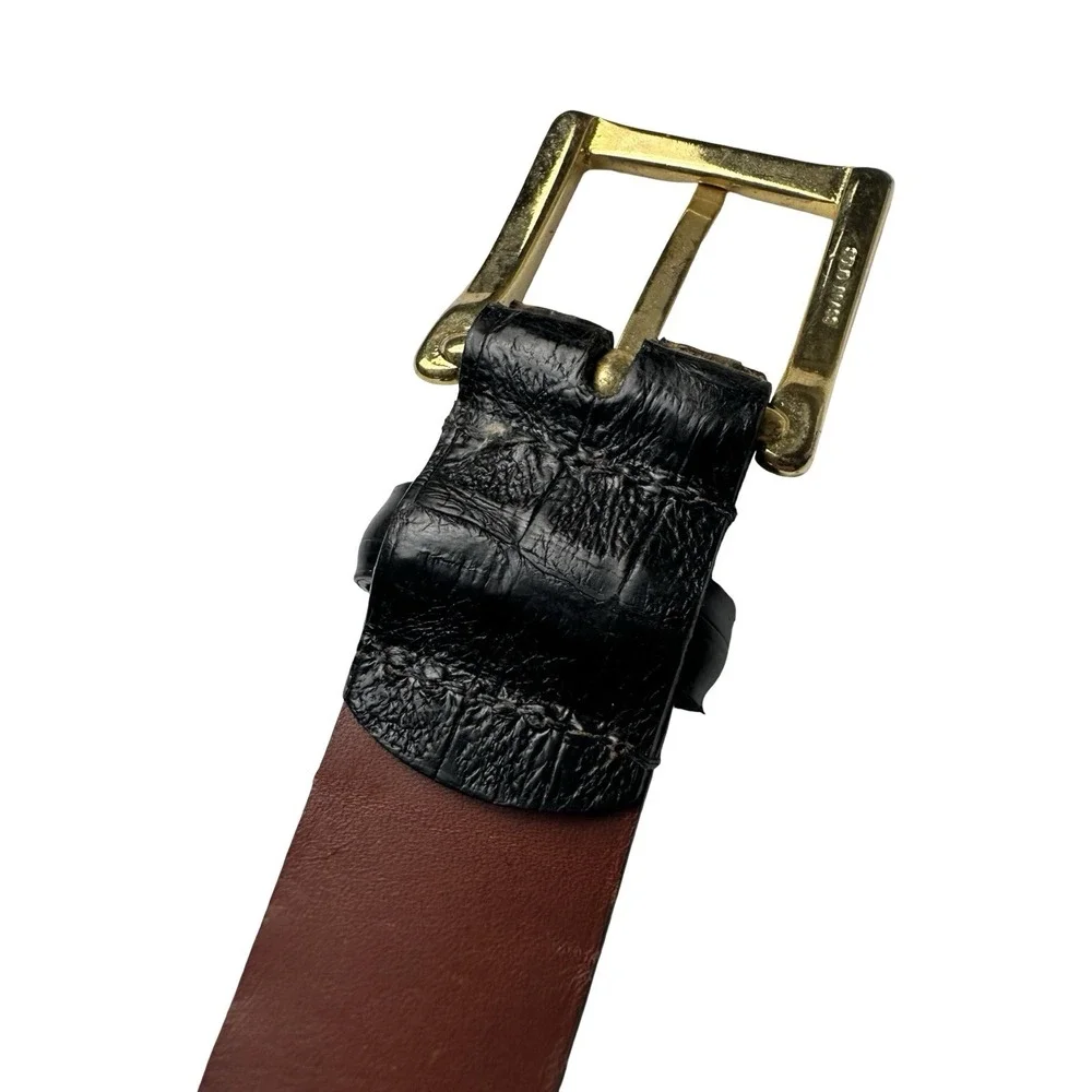 Bespoke Black Mens Genuine Crocodile 1.25 Inch Belt Brass Buckle Size 34 NWOT